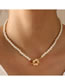 Fashion Gold Coloren-2 Metal Pearl Ot Buckle Small Flower Necklace