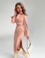 Fashion Pink Lapel Collar Long-sleeved Top Pleated Hip-length Skirt Suit