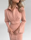 Fashion Pink Lapel Collar Long-sleeved Top Pleated Hip-length Skirt Suit