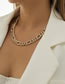 Fashion White K Geometric Full Diamond Cuban Chain Necklace