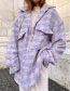 Fashion Purple Houndstooth Woolen Coat