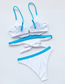 Fashion White Blue Contrasting Color Lace Sling Split Swimsuit