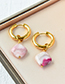 Fashion Pink Copper Square Natural Stone Ear Ring