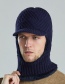 Fashion Navy Short Brim Woolen Knit Cap And Scarf Set