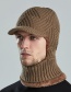 Fashion Khaki Short Brim Woolen Knitted Pullover Cap And Scarf Set