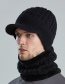 Fashion Navy Woolen Knitted Long Brim Hat And Scarf Set