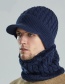 Fashion Navy Woolen Knitted Long Brim Hat And Scarf Set