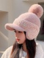 Fashion Milky White Rabbit Fur Knitted Long Brim Fur Ball Ear Cap