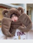 Fashion Coffee Color Plush Bear All-in-one Scarf Hood Glove Set