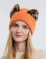 Fashion Khaki Woolen Knitted Cuffed Leopard Print Cat Ear Cap
