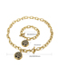 Fashion Gold Color Titanium Steel Round Leaf Ot Buckle Necklace And Bracelet Set