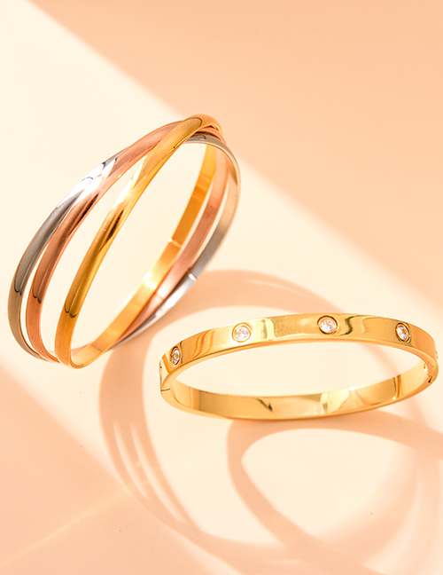 Fashion Gold Titanium Steel Inlaid Zirconium Geometric Bracelet
