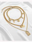 Fashion Gold Color Metal Dragon-shaped Square Brand Round Brand Multi-layer Necklace