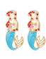 Fashion Gold Color Alloy Colored Diamond Oil Drop Cartoon Mermaid Earrings