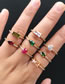 Fashion Olive Green Horse Eye Micro-inlaid Zirconium Love Square Drop Open Ring