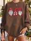 Fashion Brown Christmas Faceless Doll Print Crew Neck Sweater