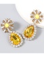 Fashion Yellow Alloy Inlaid Drop Diamond Flower Earrings