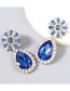 Fashion Blue Alloy Inlaid Drop Diamond Flower Earrings