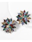 Fashion Green Alloy Inlaid Diamond Flower Geometric Stud Earrings