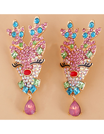 Fashion Pink Alloy Christmas Elk Stud Earrings