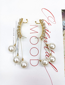 Fashion White Alloy Diamond Pearl Tassel Stud Earrings
