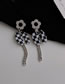 Fashion Silver Alloy Checkerboard Flower Chain Earrings