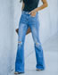Fashion Blue Washed Hole Flared Jeans
