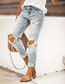 Fashion Light Color Denim Trousers With Ripped Edges