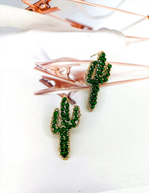 Fashion Green Alloy Diamond Cactus Stud Earrings