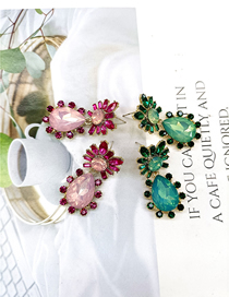 Fashion Pink Alloy Inlaid Drop Diamond Geometric Stud Earrings
