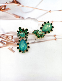 Fashion Green Alloy Inlaid Drop Diamond Geometric Stud Earrings