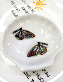 Fashion Color Alloy Inlaid Fancy Diamond Butterfly Stud Earrings