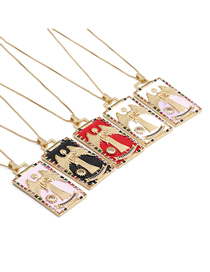 Fashion Black Gold-plated Copper With Zirconium Dripping Oil Square Necklace