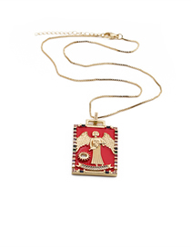 Fashion Red And White Gold-plated Copper With Zirconium Dripping Oil Square Necklace