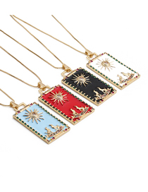 Fashion White Bronze Plated Real Gold Oil Dripping Six-pointed Star Square Necklace