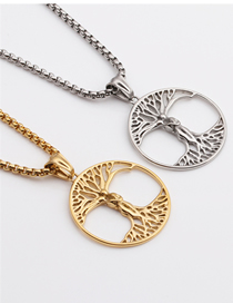 Fashion Gang Color +60cm Policy Chain Titanium Steel Tree Of Life Necklace