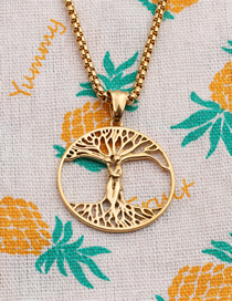 Fashion Golden +60cm Policy Chain Titanium Steel Tree Of Life Necklace