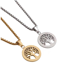 Fashion Golden Sunflower+60cm Policy Chain Titanium Steel Tree Of Life Necklace