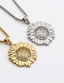 Fashion Golden Sunflower+60cm Policy Chain Stainless Steel Sunflower Necklace