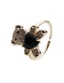 Fashion 2# Copper Plated Real Gold Inlaid Zirconium Bear Open Ring