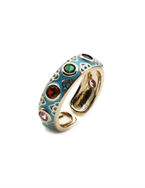 Fashion Green Copper Plated Real Gold Dripping Eye Open Ring