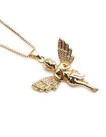 Fashion Gold Copper Plated Real Gold And Zirconium Angel Necklace