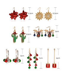 Fashion Cactus Christmas Snowflake Ribbon Bell Tassel Earrings