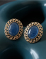 Fashion Blue Alloy Oval Gems Geometric Stud Earrings