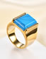 Fashion Golden Blue Stainless Steel Square Geometric Green Pine Ring