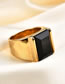 Fashion Gold Black Stainless Steel Square Geometric Green Pine Ring