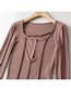 Fashion Brown Solid Color Front Cross-reverse Line Slim Long-sleeved Top