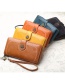 Fashion Brown Large-capacity Long Wallet With Sun Flower Buckle In Oil Wax Leather