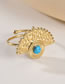 Fashion Gold Titanium Steel Young Eagle Blue Pine Open Ring