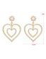 Fashion White Alloy Diamond Pearl Hollow Double Heart Stud Earrings